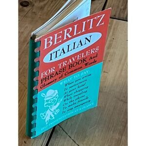 Vintage 1954 Berlitz Italian Travelers phrase book & common words.